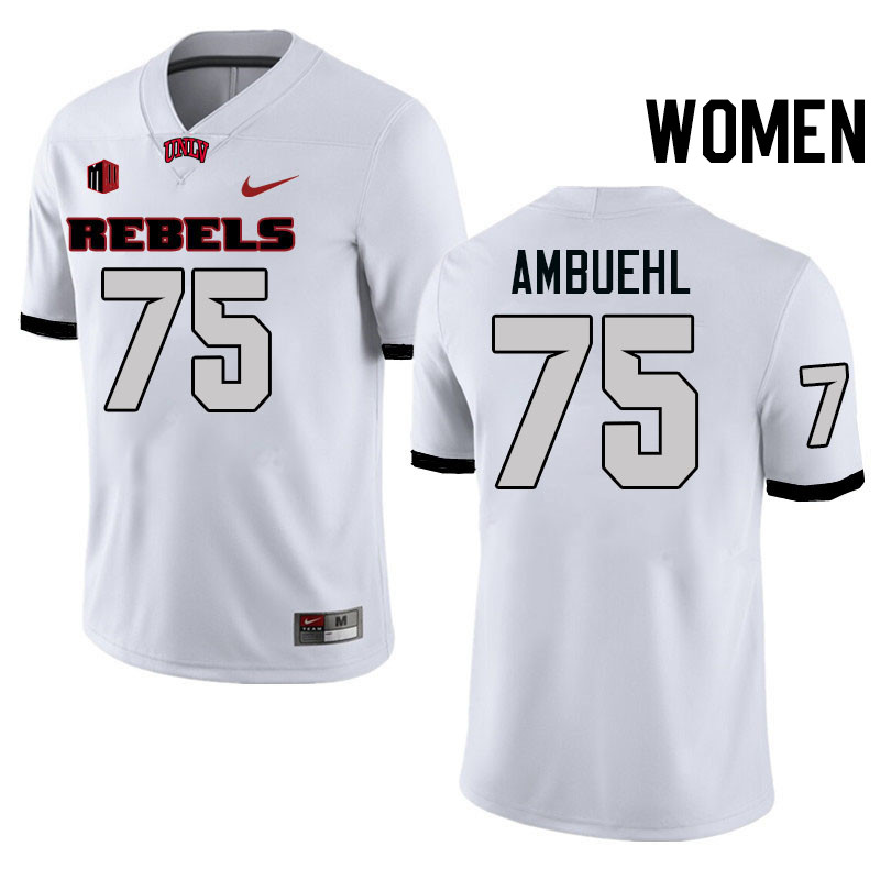 Women #75 Anton Ambuehl UNLV Rebels College Football Jerseys Stitched-White